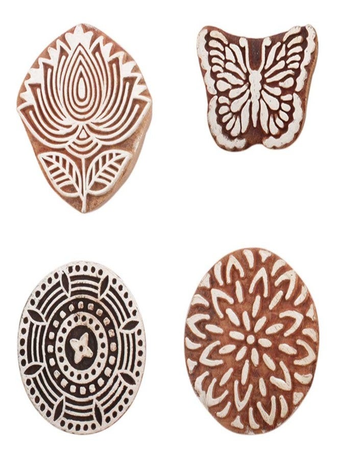 Indian-Shelf Handmade Vocalforlocal Set of 4 New Mix Wooden Printing Block (5.71 cm, Brown) - Image 1